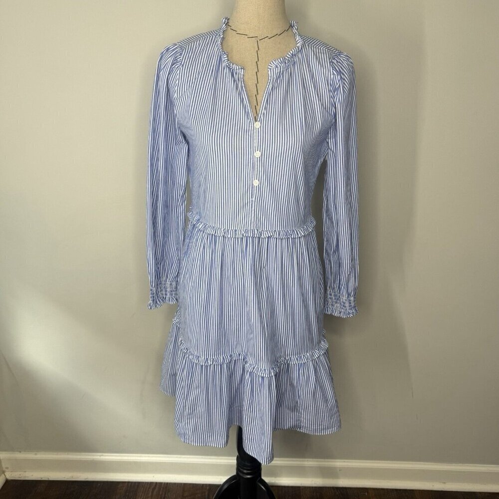 J. Crew Striped Short Mini Dress Ruffle Trim A-line Size 4 Travel Preppy